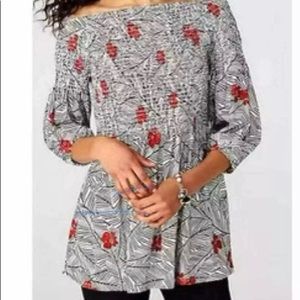 J. Jill Boho Peasant Blouse Sz M Black/White/Red
